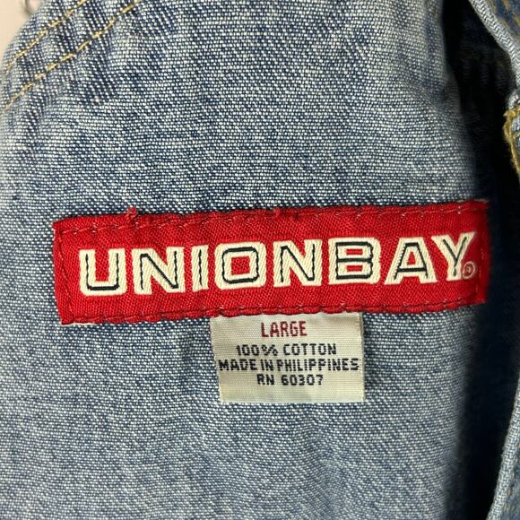 Unionbay Denim Shortalls Bibs Blue 8" Inseam Vintage Y2K Women's Size L - Picture 4 of 9